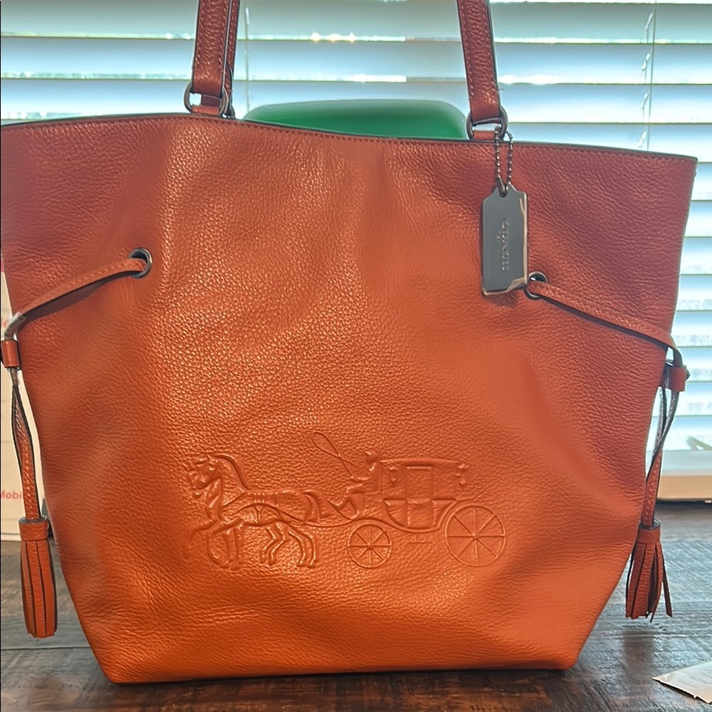 Coach Tan Leather Tote with Embossed Design